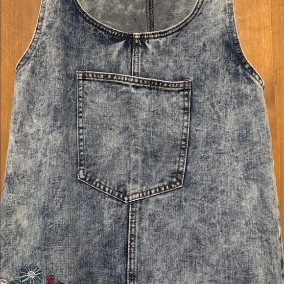 Malonacia Denim Overall Jumper Dress Womens 4 Heavily embroidered Floral Cotton - Picture 4 of 14